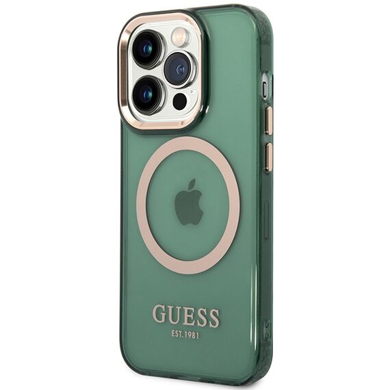 Guess GUHMP14XHTCMA iPhone 14 Pro Max 6.7" green/khaki hard case Gold Outline Translucent MagSafe - Apple Cases - Cases - Techbox