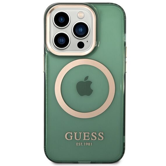 Guess GUHMP14XHTCMA iPhone 14 Pro Max 6.7" green/khaki hard case Gold Outline Translucent MagSafe - Apple Cases - Cases - Techbox
