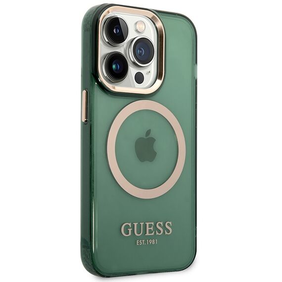 Guess GUHMP14XHTCMA iPhone 14 Pro Max 6.7" green/khaki hard case Gold Outline Translucent MagSafe - Apple Cases - Cases - Techbox