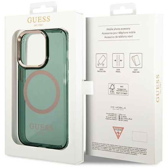 Guess GUHMP14XHTCMA iPhone 14 Pro Max 6.7" green/khaki hard case Gold Outline Translucent MagSafe - Apple Cases - Cases - Techbox