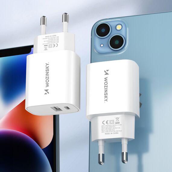 Wozinsky WGWCW USB-A USB-C 20W wall charger - white - Travel Chargers - Smartphone Chargers - Techbox