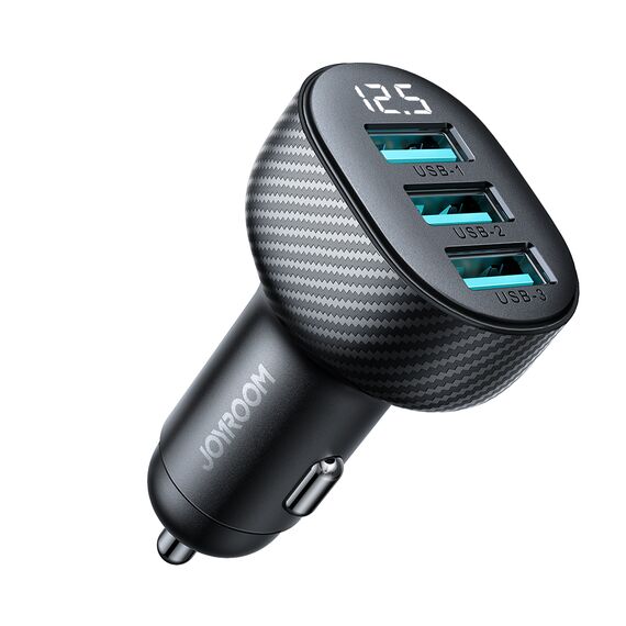 Joyroom JR-CCD03 3.4A car charger with 3x USB-A display - black | Techbox