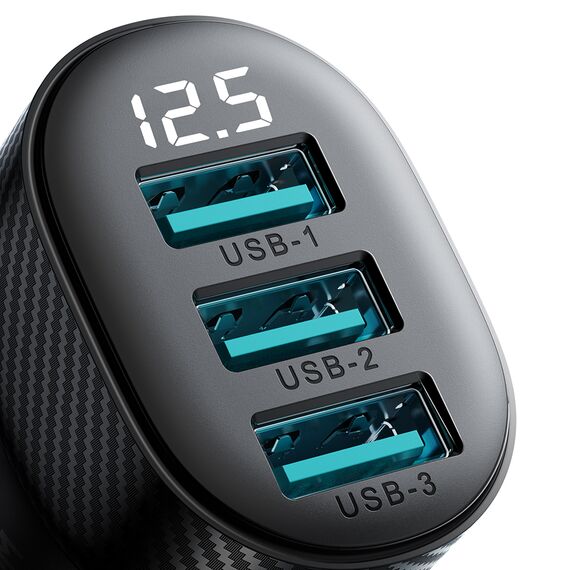 Joyroom JR-CCD03 3.4A car charger with 3x USB-A display - black | Techbox