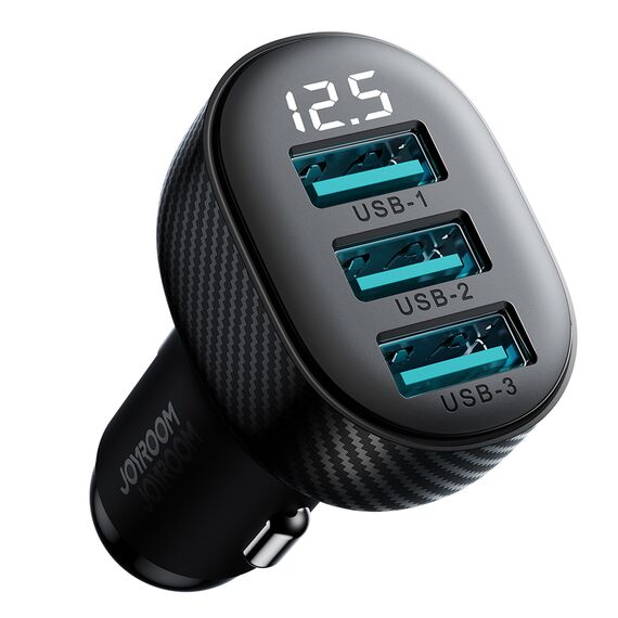 Joyroom JR-CCD03 3.4A car charger with 3x USB-A display - black | Techbox