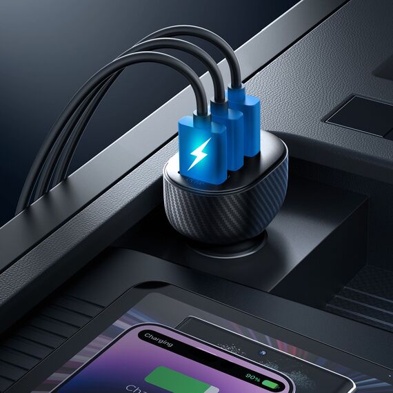 Joyroom JR-CCD03 3.4A car charger with 3x USB-A display - black | Techbox