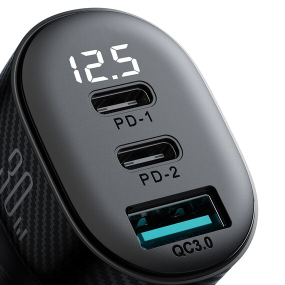 Joyroom JR-CCD04 30W 2x USB-C USB-A car charger with display - black | Techbox