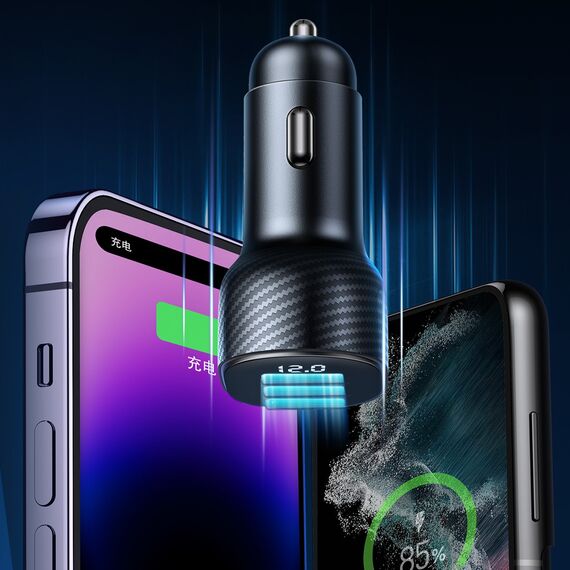 Joyroom JR-CCD04 30W 2x USB-C USB-A car charger with display - black | Techbox
