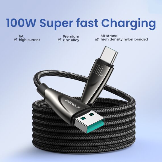 Joyroom Pioneer Series SA31-AC6 USB-A / USB-C cable 100W 1.2m - black - Cables & Adapters - Cables & Accessories - Techbox