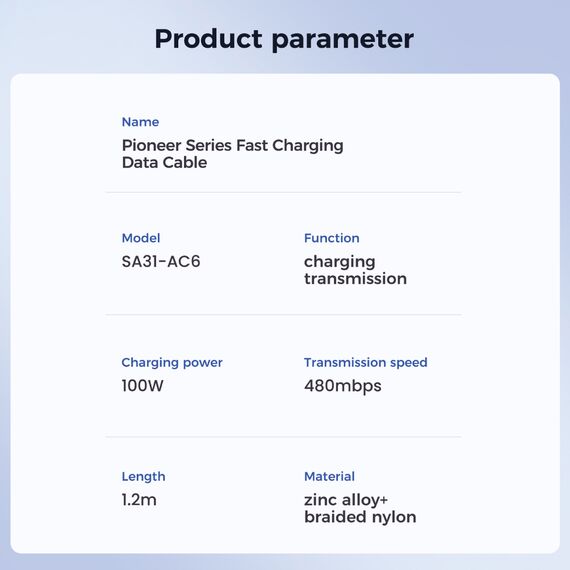 Joyroom Pioneer Series SA31-AC6 USB-A / USB-C cable 100W 1.2m - black - Cables & Adapters - Cables & Accessories - Techbox