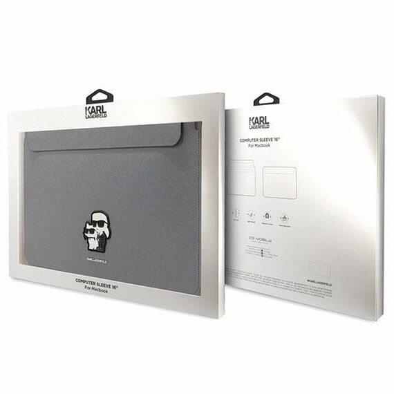 Karl Lagerfeld Saffiano Karl&amp;Choupette case for a 16" laptop - silver | Techbox