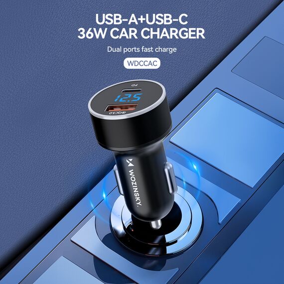 Wozinsky WDCCAC USB-C USB-A 36W car charger - black | Techbox