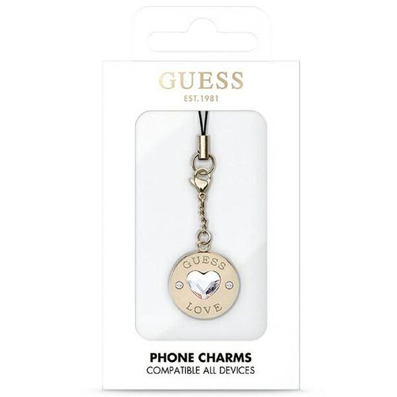 Guess case GUCPMHGLD Phone Strap Heart Diamond Charm with Rhinestones | Techbox