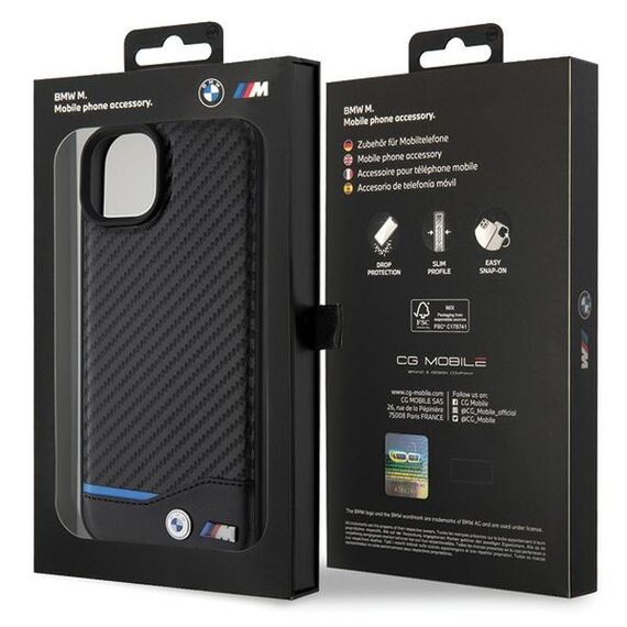 BMW Leather Carbon case for iPhone 15 Plus - black | Techbox