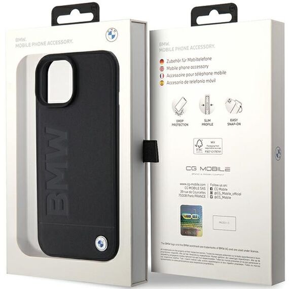 BMW Leather Hot Stamp case for iPhone 15 Plus - black | Techbox