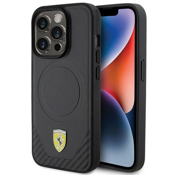 Ferrari Carbon Metal Logo MagSafe case for iPhone 15 Pro - black | Techbox