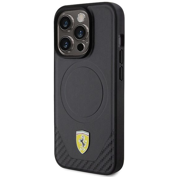 Ferrari Carbon Metal Logo MagSafe case for iPhone 15 Pro - black | Techbox