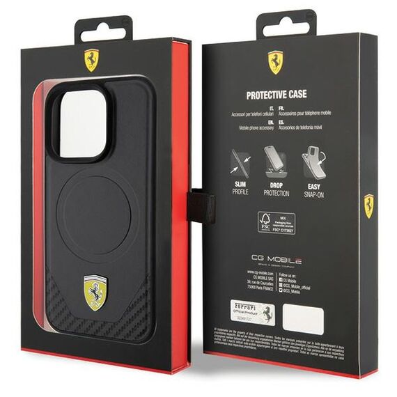 Ferrari Carbon Metal Logo MagSafe case for iPhone 15 Pro - black | Techbox