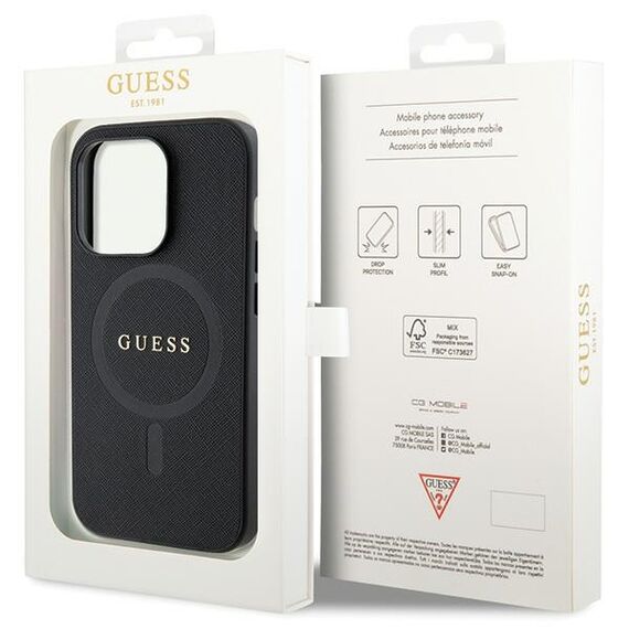 Guess GUHMP14LPSAHMCK case for iPhone 14 Pro - black Saffiano MagSafe | Techbox