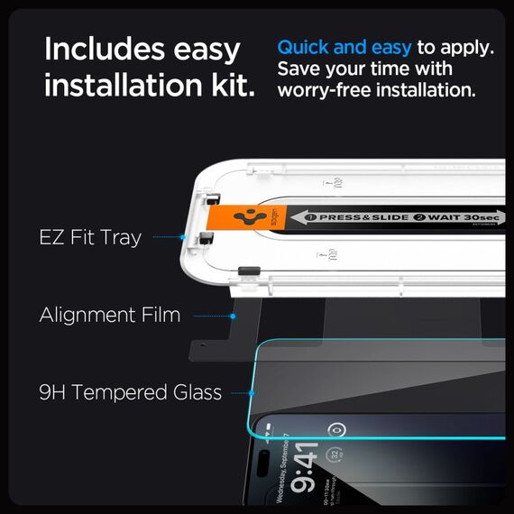 TEMPERED GLASS Spigen GLAS.TR "EZ FIT" 2-PACK IPHONE 15 PRO CLEAR - Apple iPhone - Screen & Camera Protection - Techbox