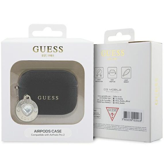 Guess GUAP2PGEHCDK case for AirPods Pro 2 cover - black Fixed Glitter Heart Diamond Charm - Smartphone Accessories - Cables & Accessories - Techbox