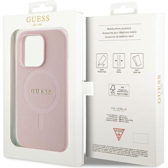 Guess GUHMP14LPSAHMCP case for iPhone 14 Pro - pink Saffiano MagSafe | Techbox