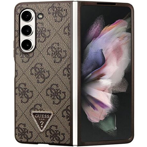 Guess Leather 4G Triangle Strass case for Samsung Galaxy Z Fold 5 - brown - Samsung Cases - Cases - Techbox