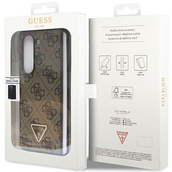 Guess Leather 4G Triangle Strass case for Samsung Galaxy Z Fold 5 - brown - Samsung Cases - Cases - Techbox