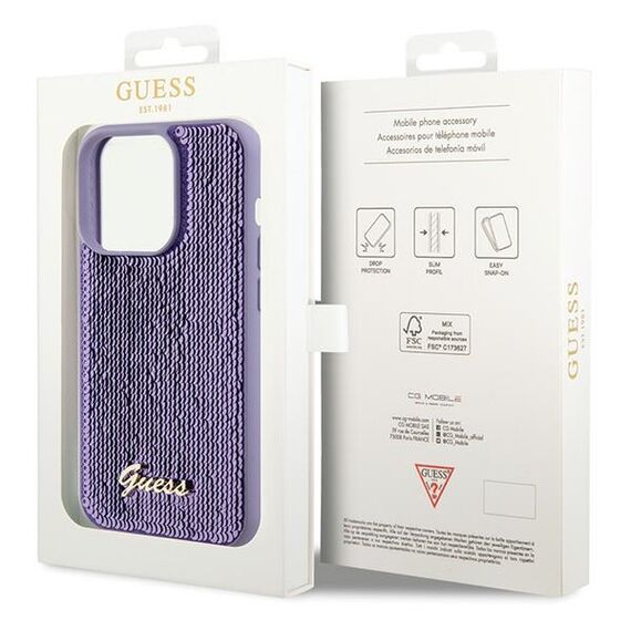 Guess Sequin Script Metal case for iPhone 15 Pro Max - purple | Techbox