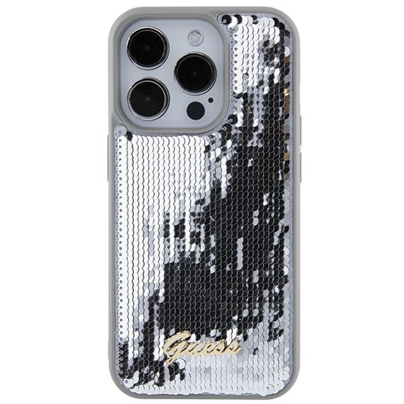 Guess Sequin Script Metal case for iPhone 15 Pro Max - silver | Techbox