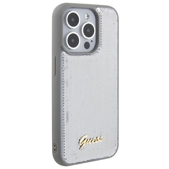 Guess Sequin Script Metal case for iPhone 15 Pro - silver | Techbox