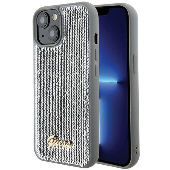 Guess Sequin Script Metal case for iPhone 15 - silver | Techbox