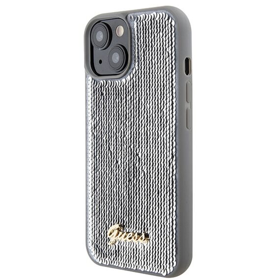 Guess Sequin Script Metal case for iPhone 15 - silver | Techbox