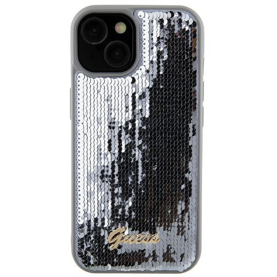 Guess Sequin Script Metal case for iPhone 15 - silver | Techbox