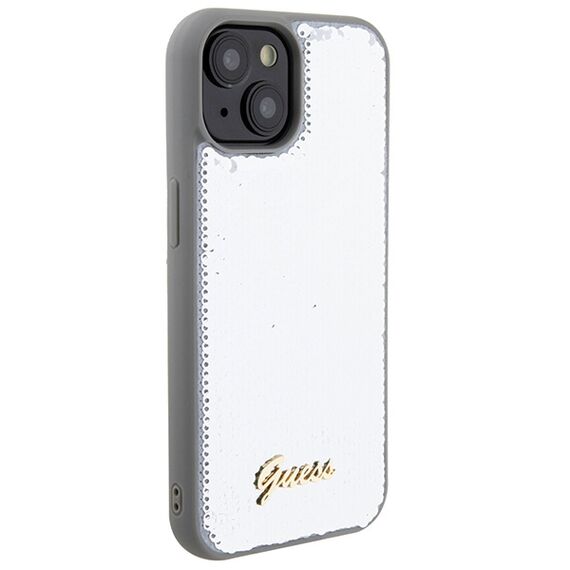 Guess Sequin Script Metal case for iPhone 15 - silver | Techbox