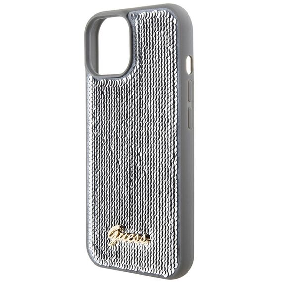 Guess Sequin Script Metal case for iPhone 15 - silver | Techbox