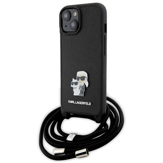 Karl Lagerfeld Crossbody Saffiano Metal Pin Karl &amp; Choupette case for iPhone 15 Plus - black | Techbox
