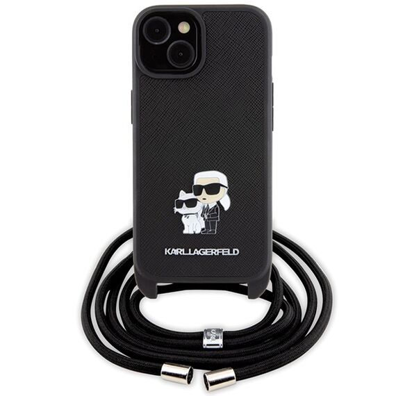 Karl Lagerfeld Crossbody Saffiano Metal Pin Karl &amp; Choupette case for iPhone 15 Plus - black | Techbox