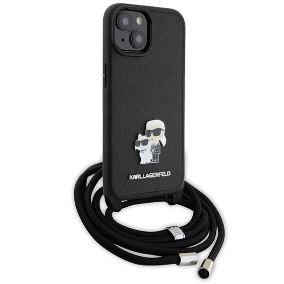 Karl Lagerfeld Crossbody Saffiano Metal Pin Karl &amp; Choupette case for iPhone 15 Plus - black | Techbox