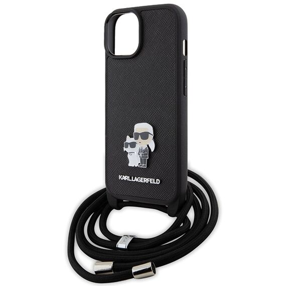 Karl Lagerfeld Crossbody Saffiano Metal Pin Karl &amp; Choupette case for iPhone 15 Plus - black | Techbox