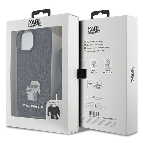 Karl Lagerfeld Crossbody Saffiano Metal Pin Karl &amp; Choupette case for iPhone 15 Plus - black | Techbox