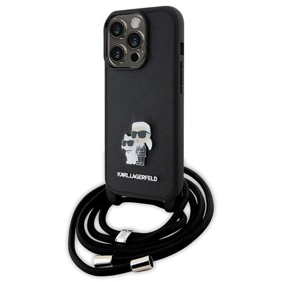 Karl Lagerfeld Crossbody Saffiano Metal Pin Karl &amp; Choupette case for iPhone 15 Pro - black - Apple Cases - Cases - Techbox