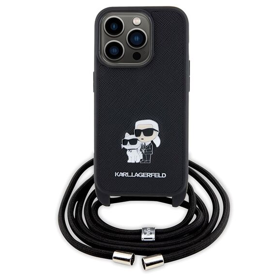Karl Lagerfeld Crossbody Saffiano Metal Pin Karl &amp; Choupette case for iPhone 15 Pro - black - Apple Cases - Cases - Techbox