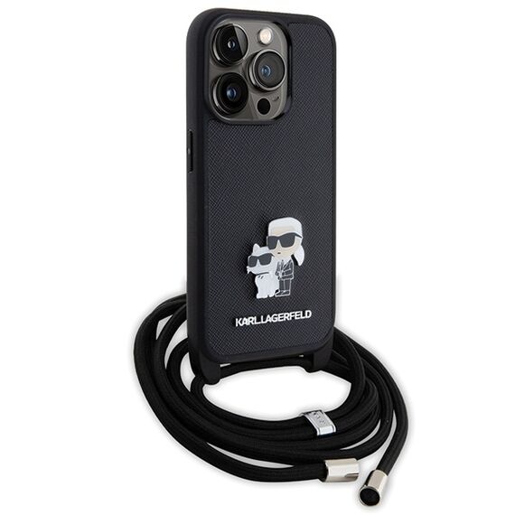 Karl Lagerfeld Crossbody Saffiano Metal Pin Karl &amp; Choupette case for iPhone 15 Pro - black - Apple Cases - Cases - Techbox