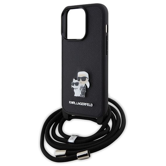 Karl Lagerfeld Crossbody Saffiano Metal Pin Karl &amp; Choupette case for iPhone 15 Pro - black - Apple Cases - Cases - Techbox