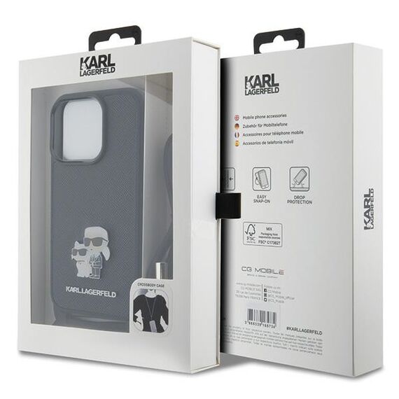 Karl Lagerfeld Crossbody Saffiano Metal Pin Karl &amp; Choupette case for iPhone 15 Pro - black - Apple Cases - Cases - Techbox