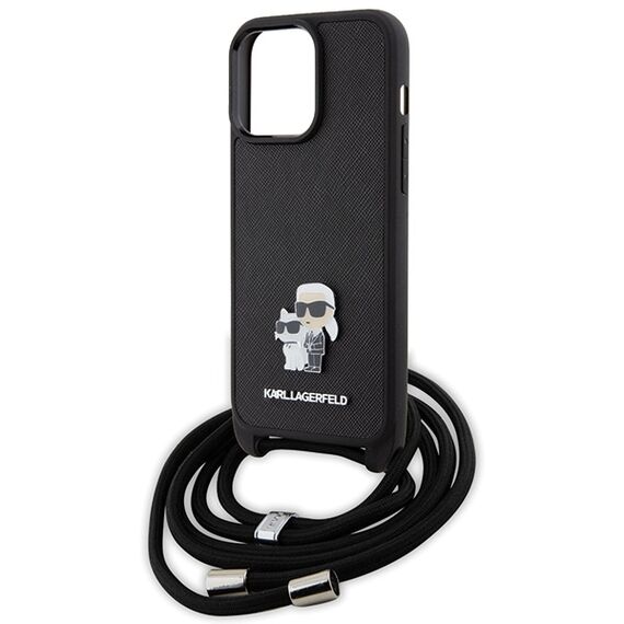 Karl Lagerfeld Crossbody Saffiano Metal Pin Karl &amp; Choupette Case for iPhone 15 Pro Max - Black | Techbox