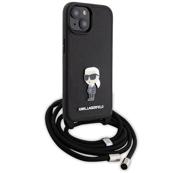 Karl Lagerfeld Crossbody Saffiano Monogram Metal Pin Karl & Choupette Case for iPhone 15 - Black | Techbox