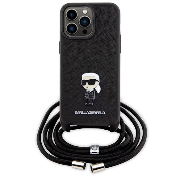 Karl Lagerfeld Crossbody Saffiano Monogram Metal Pin Karl &amp; Choupette Case for iPhone 15 Pro Max - Black | Techbox