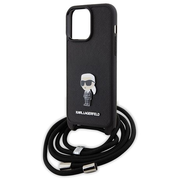 Karl Lagerfeld Crossbody Saffiano Monogram Metal Pin Karl &amp; Choupette Case for iPhone 15 Pro Max - Black | Techbox