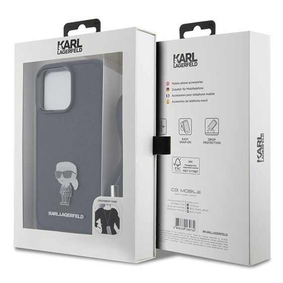 Karl Lagerfeld Crossbody Saffiano Monogram Metal Pin Karl &amp; Choupette Case for iPhone 15 Pro Max - Black | Techbox